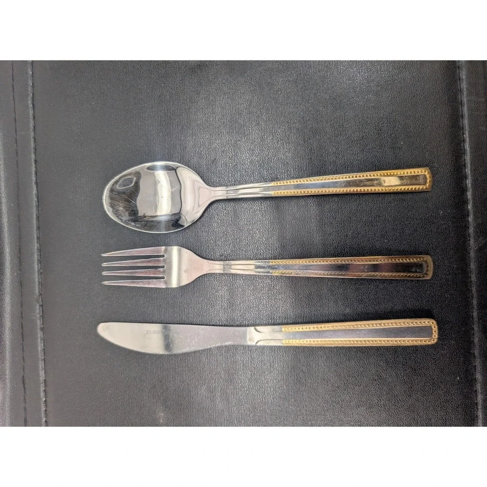 Solingen Germany 18/10 Stainless Gold Trim Flatware 66 Piece‎ Set with Case